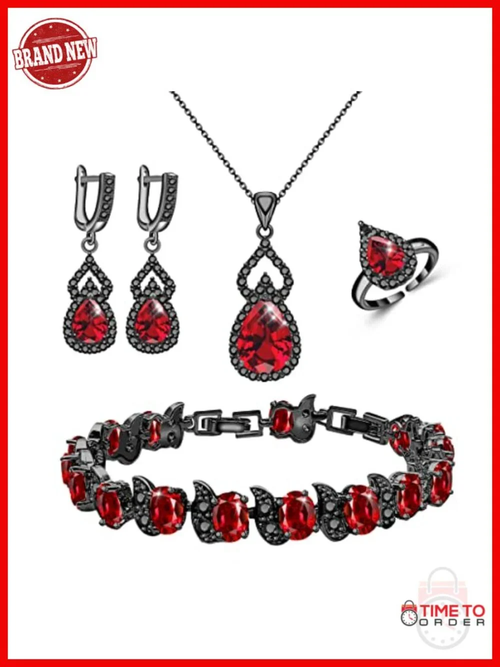 Women's Jewelry Set - Platinum Plated Necklace, Ring, Earrings, Bracelet